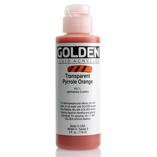 Golden, Fluid Acrylic, Paint, 4oz, Transparent Pyrrole Orange